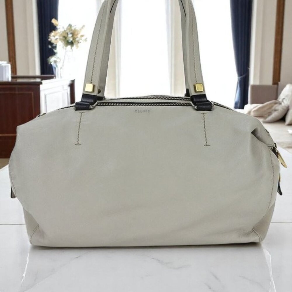 CELINE Boston Gray Leather Authentic Bag EUC